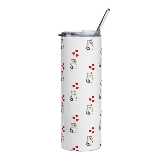 Cute Cat and Hearts Stainless Steel Tumbler, 20oz