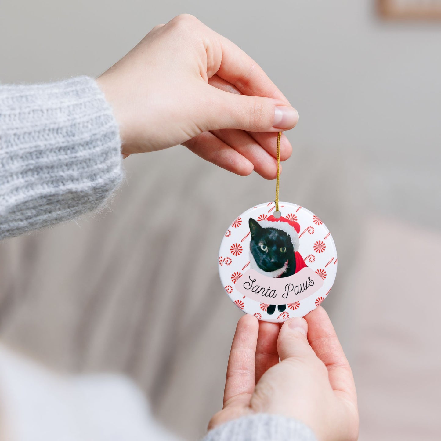 Ceramic Santa Paws Cat Christmas Ornament