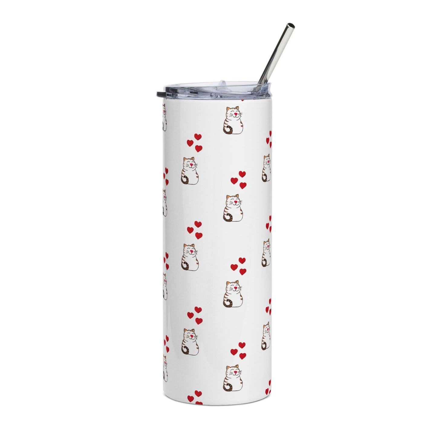 Cute Cat and Hearts Stainless Steel Tumbler, 20oz