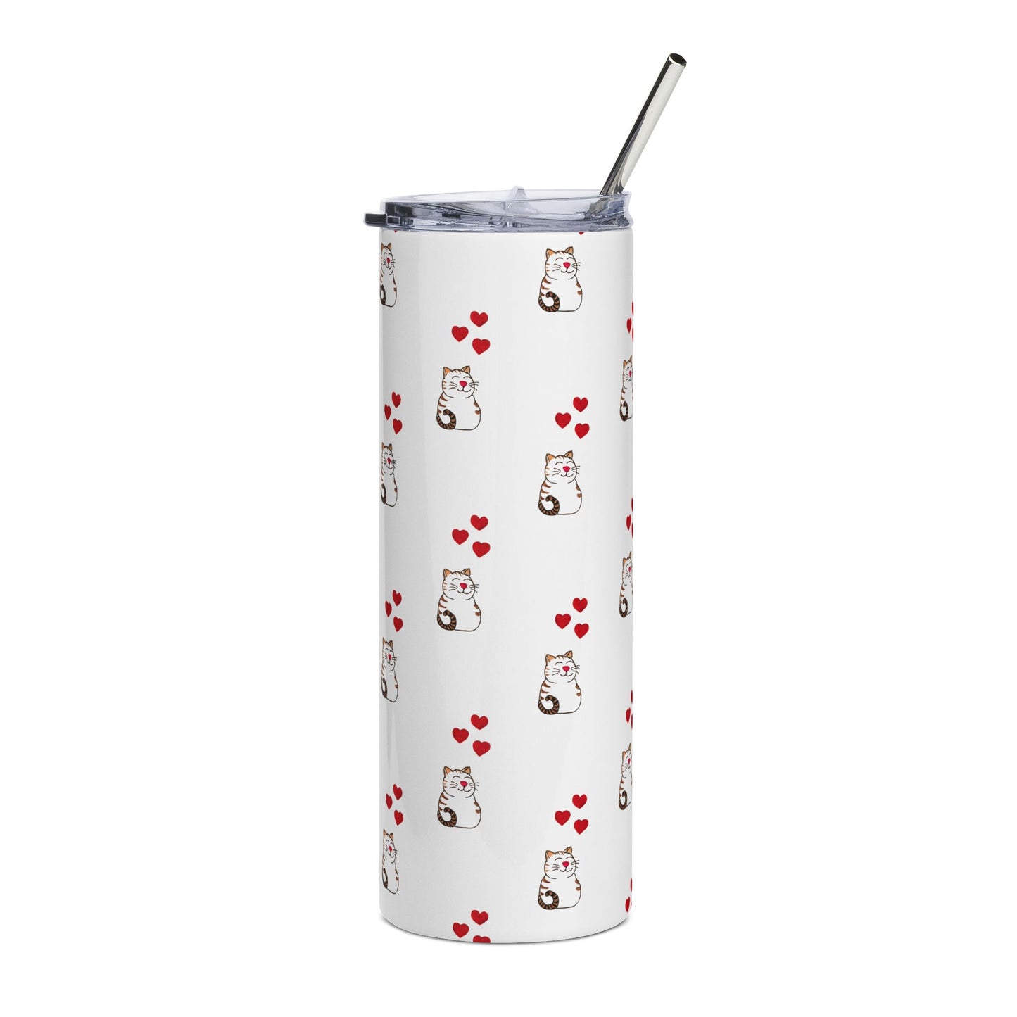 Cute Cat and Hearts Stainless Steel Tumbler, 20oz
