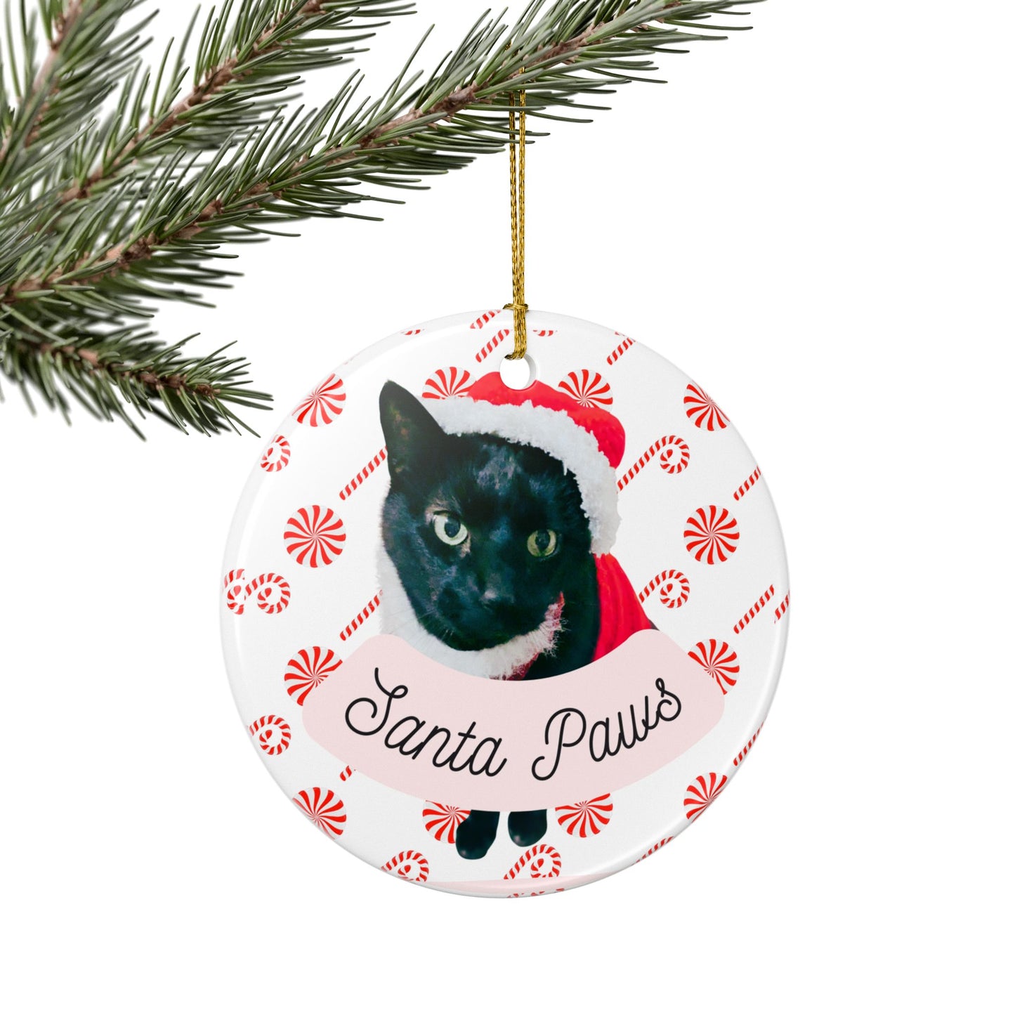Ceramic Santa Paws Cat Christmas Ornament