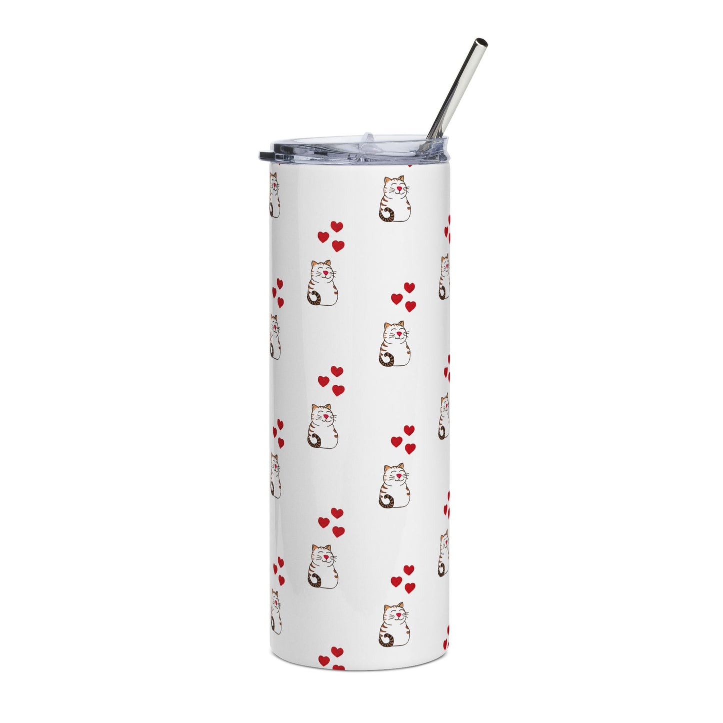 Cute Cat and Hearts Stainless Steel Tumbler, 20oz