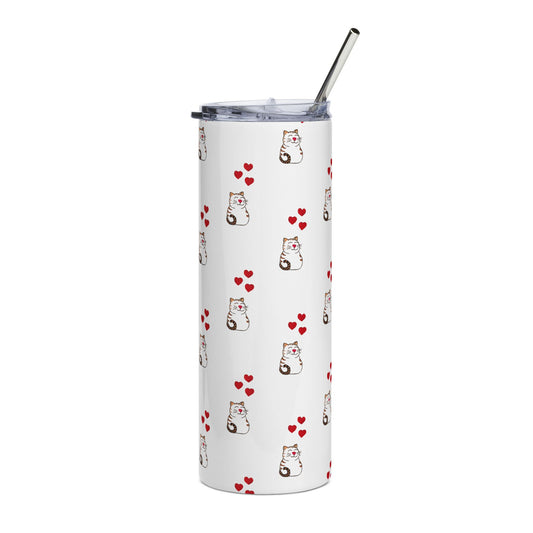 Cute Cat and Hearts Stainless Steel Tumbler, 20oz