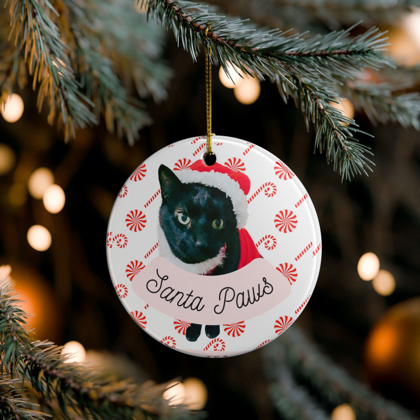 Ceramic Santa Paws Cat Christmas Ornament