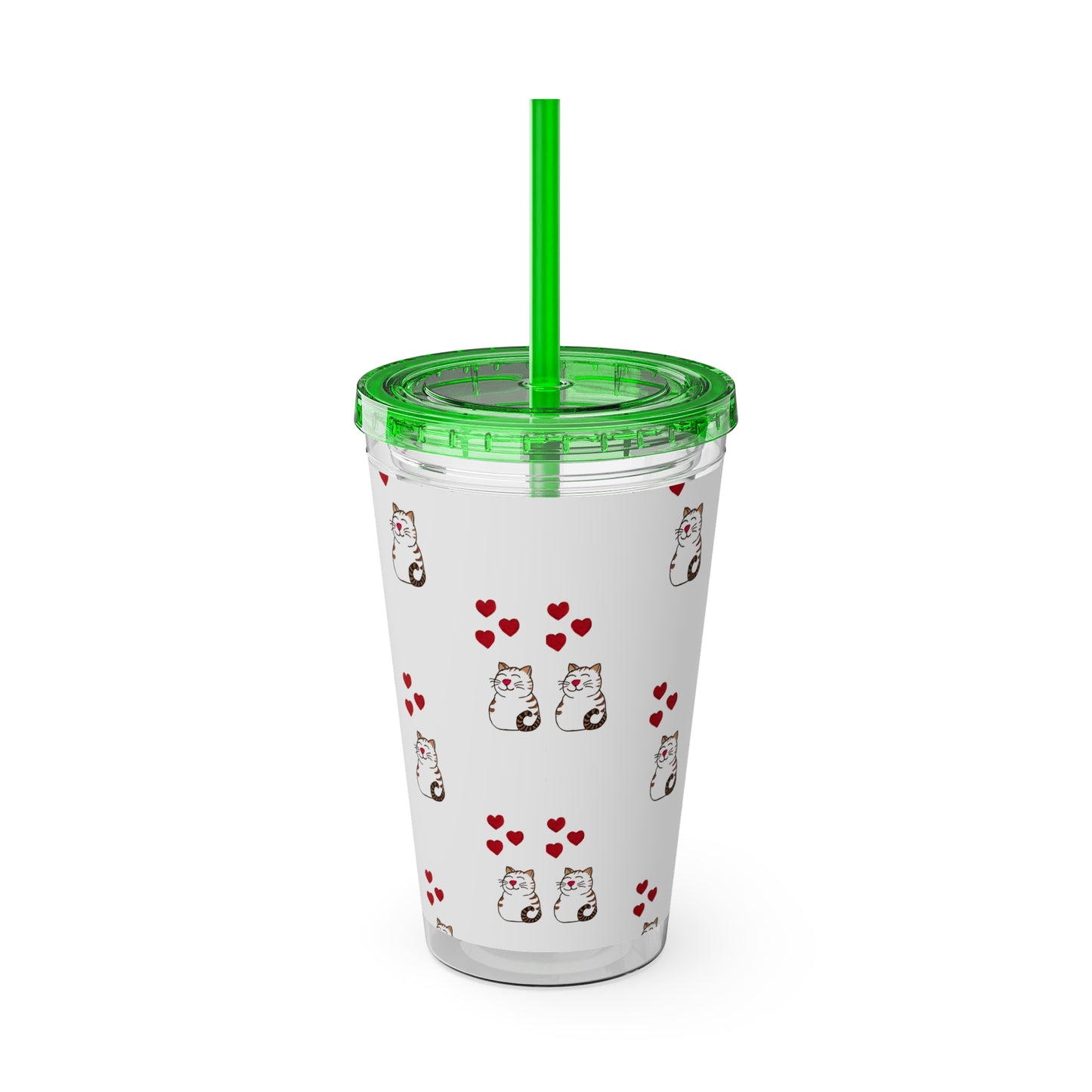 Cat and Hearts Tumbler with Straw, 16oz