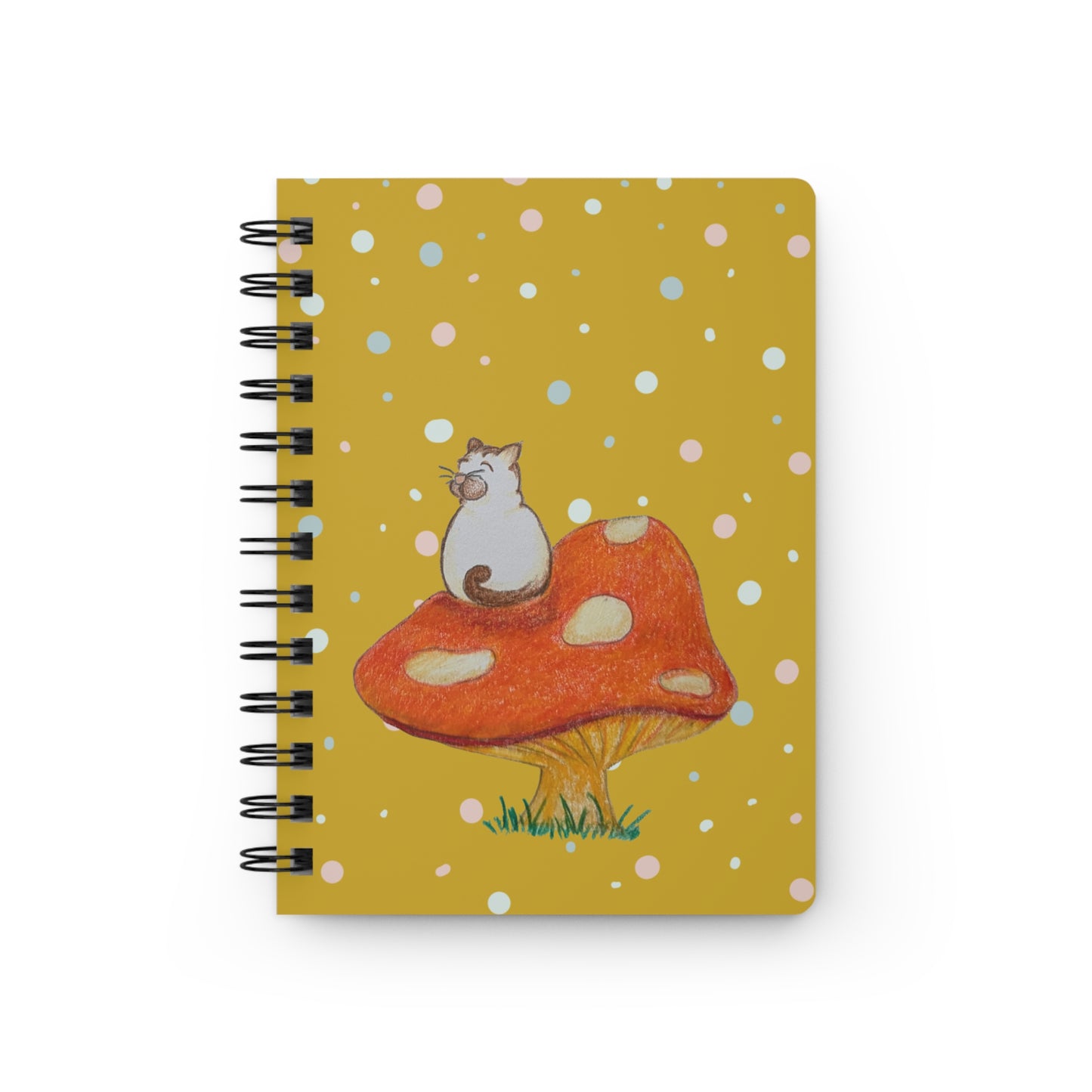 Toadstool Cat Flowers Spiral Bound Journal Notebook with Polka Dots