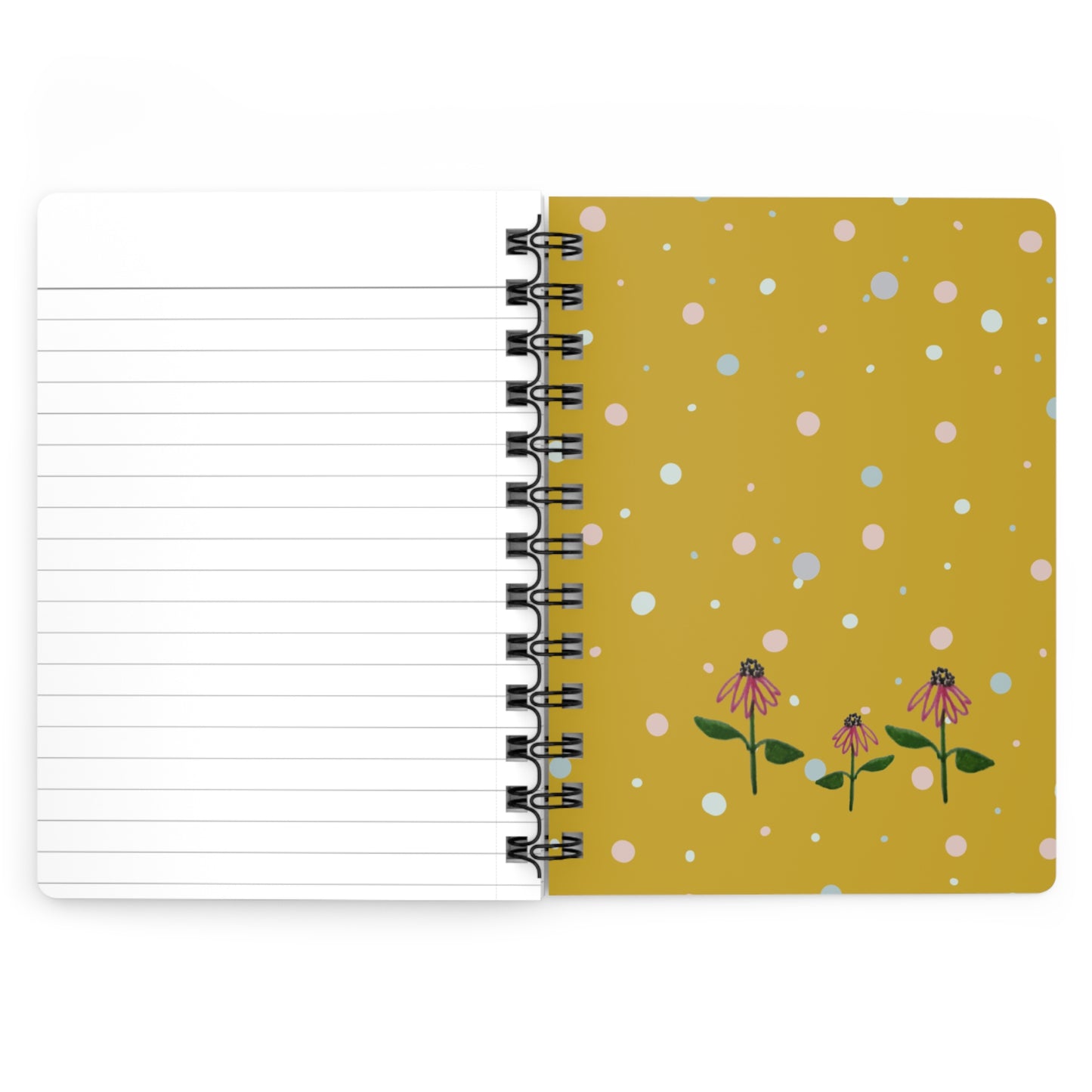 Toadstool Cat Flowers Spiral Bound Journal Notebook with Polka Dots